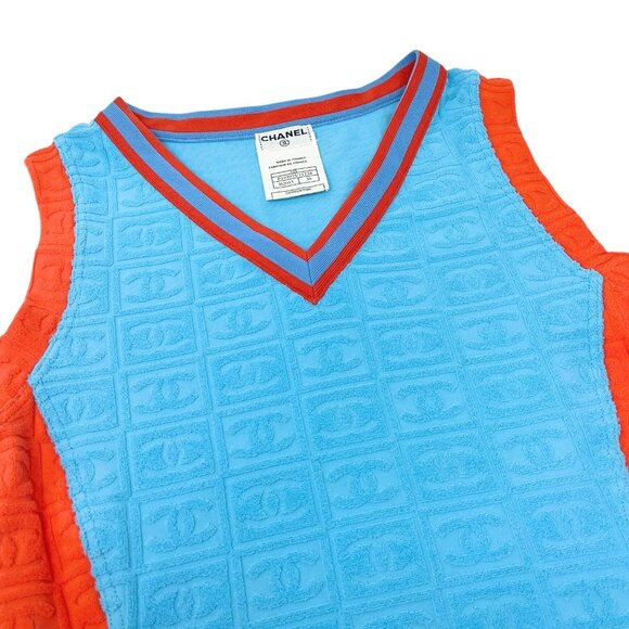 CHANEL Vintage 02S CC Mark Logo Tank Top #38 Terry Orange Blue Nylon [103087] - Picture 5 of 10